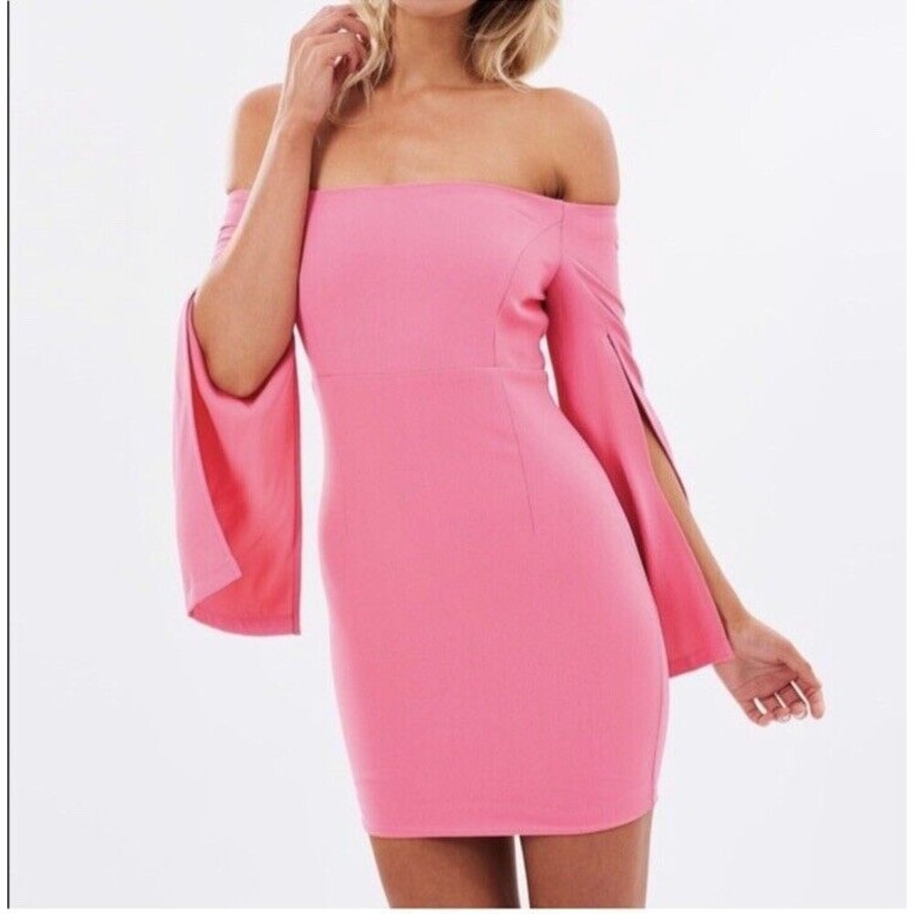 Bardot x Revolve Tulip Pink Ava Off Shoulder Mini Dress Split Sleeve Size 4